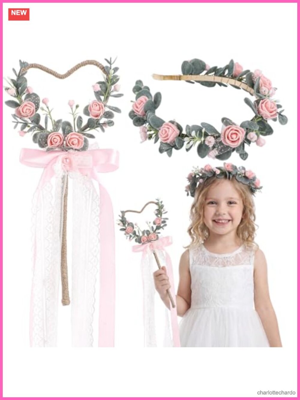Floral Flower Crown Headband Set 2 PCS Handcrafted Wedding Hair Accessory